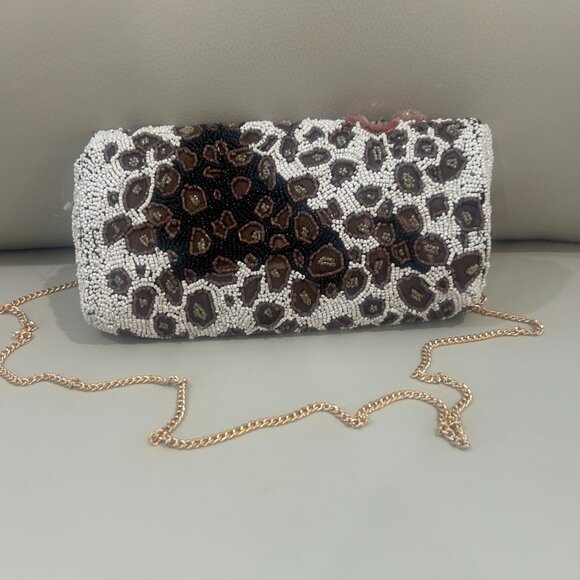 Beaded Animal Print Flower Sequins India Handcrafted Bag Crossbody Clutch NWT - Picture 2 of 3